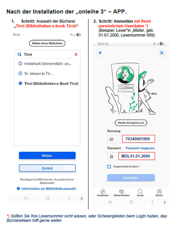LOGIN-Anleitung onleihe Tirol